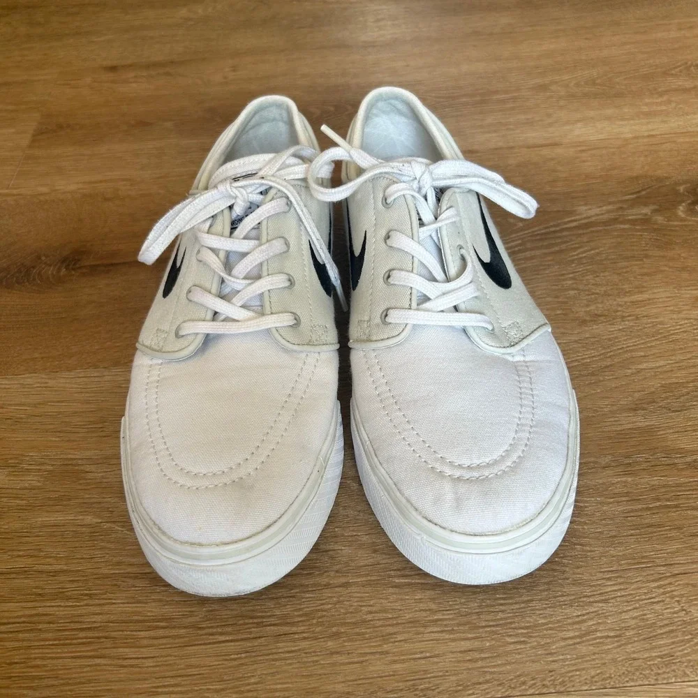 Nike SB Stefan Janoski Zoom Canvas Skate Shoes White Off-White Black Swoosh Low